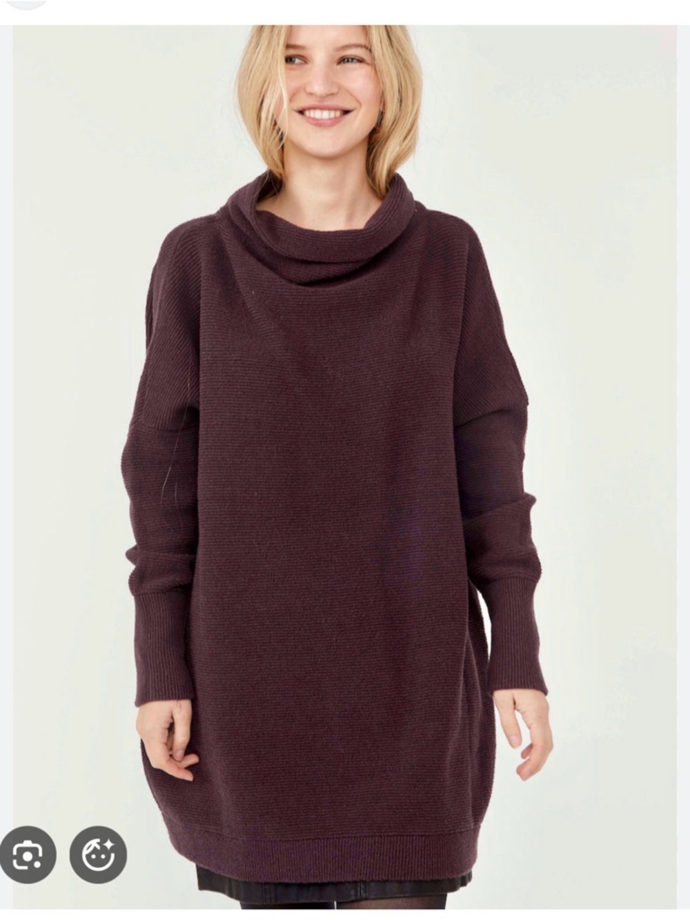 Free People Oversized Cowl Neck Longline Sweater - Plum Size S